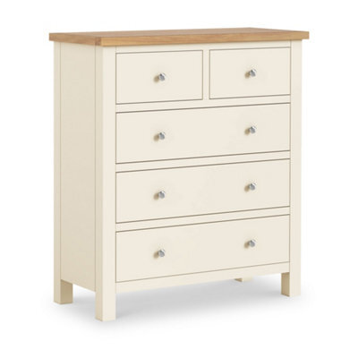Farro Cream Xl 2 Over 3 Chest Of Drawers Fully Assembled - Painted With Oak Top By Roseland Furniture - image 1