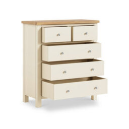 Farro Cream Xl 2 Over 3 Chest Of Drawers Fully Assembled - Painted With Oak Top By Roseland Furniture - thumbnail 5