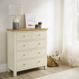 Farro Cream Xl 2 Over 3 Chest Of Drawers Fully Assembled - Painted With Oak Top By Roseland Furniture - thumbnail 3