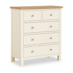 Farro Cream Xl 2 Over 3 Chest Of Drawers Fully Assembled - Painted With Oak Top By Roseland Furniture