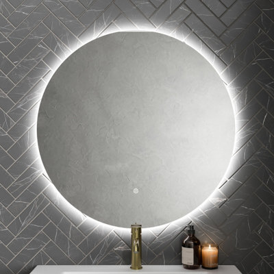 Affine Round Led Mirror Bathroom Backlit Touch Demister Pad Mains Powered 800X800mm - image 1