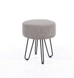 Furry Grey Fabric Round Stool Black Metal Legs