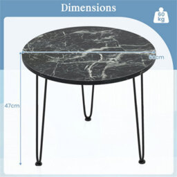 Round Coffee Table 59.5Cm Faux Marble Top Metal Tripod Legs Black - thumbnail 2