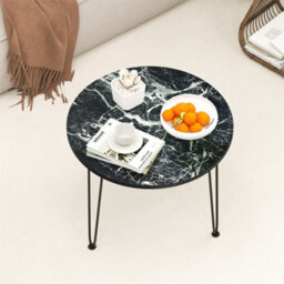 Round Coffee Table 59.5Cm Faux Marble Top Metal Tripod Legs Black - thumbnail 3