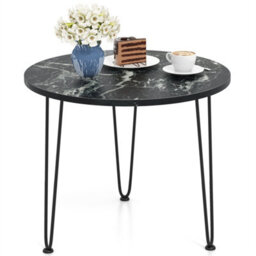 Round Coffee Table 59.5Cm Faux Marble Top Metal Tripod Legs Black - thumbnail 1