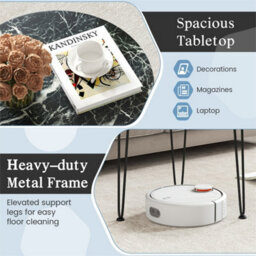 Round Coffee Table 59.5Cm Faux Marble Top Metal Tripod Legs Black - thumbnail 5
