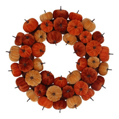 Gisela Graham Halloween Multicoloured Velvet Pumpkin Wreath 41 X 7.5 Cm, Indoor Halloween Decoration