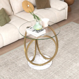 Costway Round Glass Coffee Table Modern Center Table With Geometric Gold Metal Ring Frame - thumbnail 6
