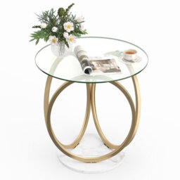 Costway Round Glass Coffee Table Modern Center Table With Geometric Gold Metal Ring Frame