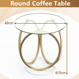 Costway Round Glass Coffee Table Modern Center Table With Geometric Gold Metal Ring Frame - thumbnail 2