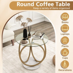 Costway Round Glass Coffee Table Modern Center Table With Geometric Gold Metal Ring Frame - thumbnail 8