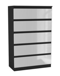 Urbn-Living Urbnliving 109Cm Tall 5 Drawer High Gloss Bedside Chest Of Drawers With Smooth Metal Runner Black & White - thumbnail 2