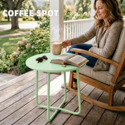 Outsunny Metal Garden Side Table, 48 Cm Round Outdoor Table, Green - thumbnail 7