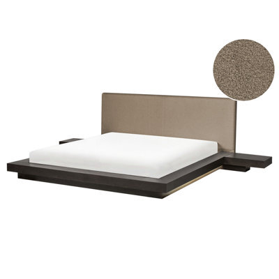Beliani Bed With Led Boucle Zen 160 X 200 Cm (Eu King Size) Dark Ash Wood - image 1