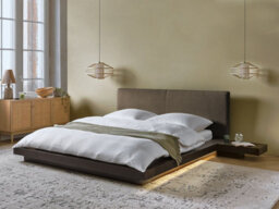 Beliani Bed With Led Boucle Zen 160 X 200 Cm (Eu King Size) Dark Ash Wood - thumbnail 2