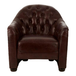 Orsina Classic Armchair With Buttoned Back,leather Upholstered Chair, Luxe Accent Chair With Black Walnut Orb Feet - thumbnail 6