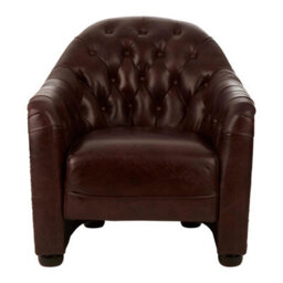 Orsina Classic Armchair With Buttoned Back,leather Upholstered Chair, Luxe Accent Chair With Black Walnut Orb Feet