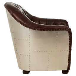 Orsina Classic Armchair With Buttoned Back,leather Upholstered Chair, Luxe Accent Chair With Black Walnut Orb Feet - thumbnail 3