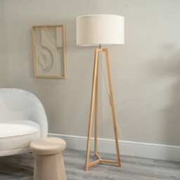 Valuelights Lottie Natural Wood Tripod Floor Lamp With Cream Boucle Drum Shade - Led Bulb Included - thumbnail 5