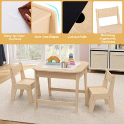 Gainoom Toddler Writing Double-Sized Table 3 Pcs Kids Table & Chair Set - thumbnail 9