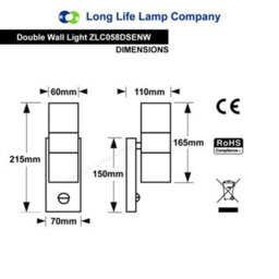 Long Life Lamps Company Pir Matt White Up Down Stainless Steel Outdoor Wall Light With Movement Sensor Zlc058Dsenw - thumbnail 2