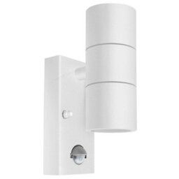 Long Life Lamps Company Pir Matt White Up Down Stainless Steel Outdoor Wall Light With Movement Sensor Zlc058Dsenw