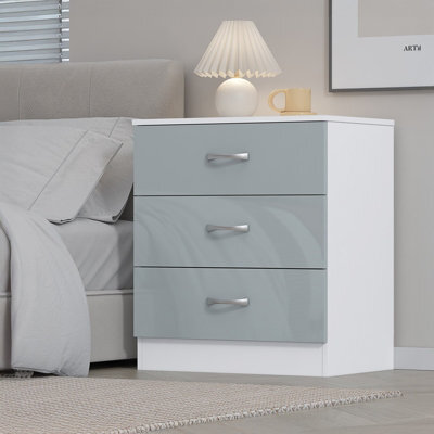 Harmin High Gloss Grey On White 3 Drawer Chest With Sleek Metal Handles - Dimensions: Height 68.5 Cm X Width 60 Cm X Depth 40 Cm - image 1