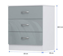 Harmin High Gloss Grey On White 3 Drawer Chest With Sleek Metal Handles - Dimensions: Height 68.5 Cm X Width 60 Cm X Depth 40 Cm - thumbnail 7