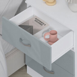 Harmin High Gloss Grey On White 3 Drawer Chest With Sleek Metal Handles - Dimensions: Height 68.5 Cm X Width 60 Cm X Depth 40 Cm - thumbnail 4