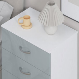 Harmin High Gloss Grey On White 3 Drawer Chest With Sleek Metal Handles - Dimensions: Height 68.5 Cm X Width 60 Cm X Depth 40 Cm - thumbnail 5