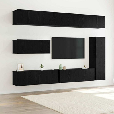 Berkfield 7 Piece Tv Cabinet Set - Wall-Mounted - Black Oak Engineered Wood - image 1