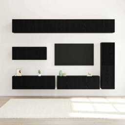 Berkfield 7 Piece Tv Cabinet Set - Wall-Mounted - Black Oak Engineered Wood - thumbnail 4