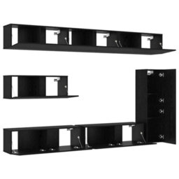 Berkfield 7 Piece Tv Cabinet Set - Wall-Mounted - Black Oak Engineered Wood - thumbnail 5