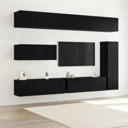 Berkfield 7 Piece Tv Cabinet Set - Wall-Mounted - Black Oak Engineered Wood - thumbnail 1