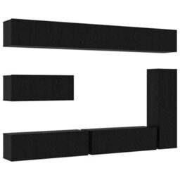 Berkfield 7 Piece Tv Cabinet Set - Wall-Mounted - Black Oak Engineered Wood - thumbnail 2