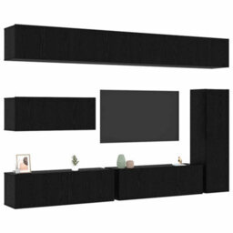 Berkfield 7 Piece Tv Cabinet Set - Wall-Mounted - Black Oak Engineered Wood - thumbnail 3