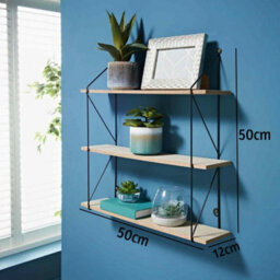 3 Tier Metal Wire Floating Wall Shelf 50 Cm Wide 12 Cm Deep - thumbnail 2