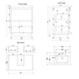 Royal Bathrooms Orion 600mm Matt White 2 Drawer Floor Standing Vanity Unit With Stone Basin & Brushed Brass Strip - thumbnail 8