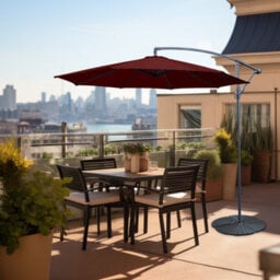 Sundaze Wine Red 3M Garden Banana Parasol Cantilever Umbrella Sun Shade Patio Hanging With Base Weights - thumbnail 1