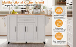 Btm Kitchen Island On Wheels, With Foldable Tabletop, Adjustable Shelves, Rolling Trolley With Storage Cabinets And 2 Drawers - thumbnail 9