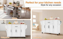 Btm Kitchen Island On Wheels, With Foldable Tabletop, Adjustable Shelves, Rolling Trolley With Storage Cabinets And 2 Drawers - thumbnail 8