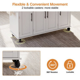 Btm Kitchen Island On Wheels, With Foldable Tabletop, Adjustable Shelves, Rolling Trolley With Storage Cabinets And 2 Drawers - thumbnail 4