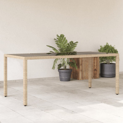 Berkfield Garden Table With Glass Top Beige 190X90X75 Cm Poly Rattan - image 1