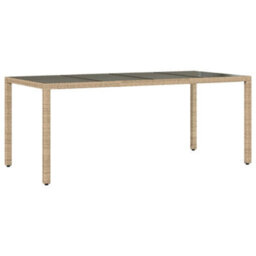 Berkfield Garden Table With Glass Top Beige 190X90X75 Cm Poly Rattan - thumbnail 6