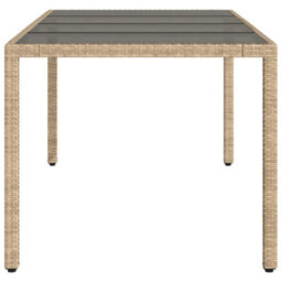 Berkfield Garden Table With Glass Top Beige 190X90X75 Cm Poly Rattan - thumbnail 5