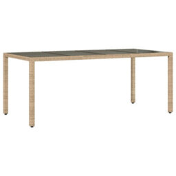 Berkfield Garden Table With Glass Top Beige 190X90X75 Cm Poly Rattan - thumbnail 2