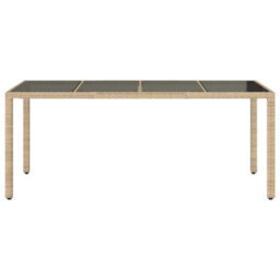Berkfield Garden Table With Glass Top Beige 190X90X75 Cm Poly Rattan - thumbnail 4