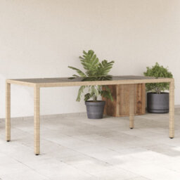 Berkfield Garden Table With Glass Top Beige 190X90X75 Cm Poly Rattan - thumbnail 1