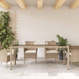 Berkfield Garden Table With Glass Top Beige 190X90X75 Cm Poly Rattan - thumbnail 3