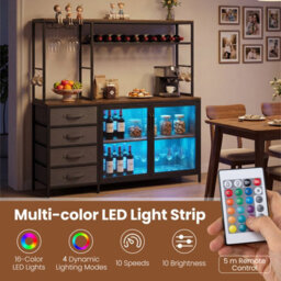 Costway Wine Coffee Bar Cabinet With Led Lights Modern Kitchen Buffet Sideboard - thumbnail 6
